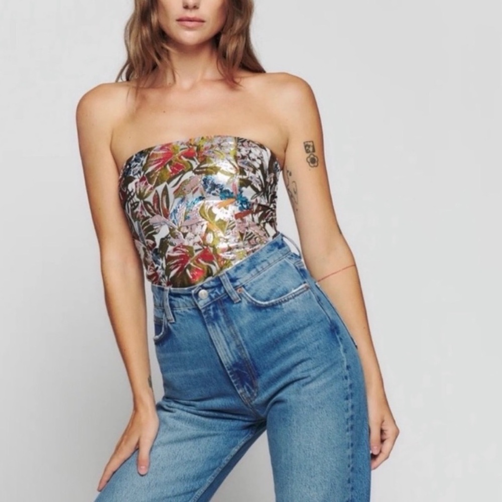 Reformation Floral Strapless Party Top